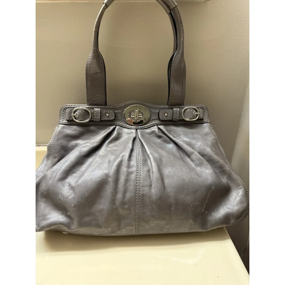 Coach Gray Leather Purse Large Hobo Handbag Turnlock Closure